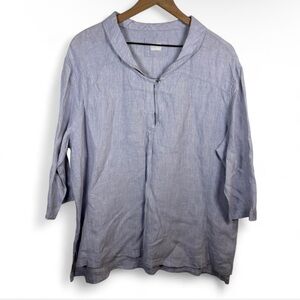 Poetry Light Blue Linen Blouse Women’s Size 18 Lagenlook Resort Vacation Beach